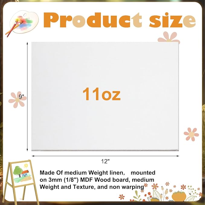 6 Pack 9 x 12 Inch Oil Primed Archival Linen Panels 11oz Painting Oils Panels - Image 2