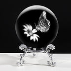 3D Butterfly Crystal Ball with Stand Lase Engraved Glass Sphere Paperweight by Unknown