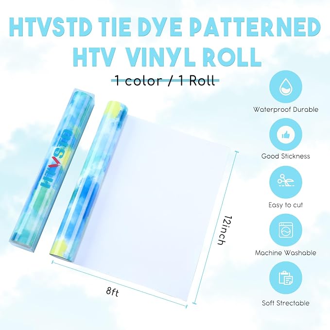 HTVSTD Blue Tie Dye HTV Heat Transfer Vinyl 12×8ft Iron on Vinyl | Vivid Color - Image 2