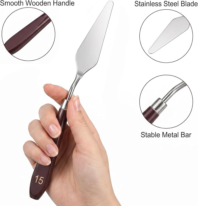 27Pcs Palette Knife with 6 Pcs Plastic Scrapers, 401 Stainless Steel Spatula - Image 6