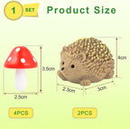 CooBigo 6 Pack Resin Hedgehogs & Wood Mushroom Sculpture, Fairy Wild Garden - Image 2