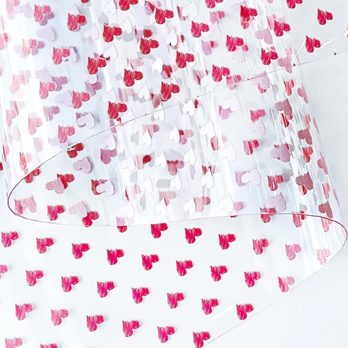 ONEART | Red Heart Printed TPU Jelly Faux Leather 12 x 53 inches Transparent - Image 2