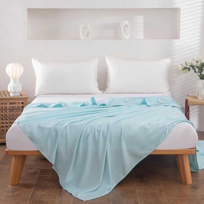 King Flat Sheet Only， 108x102Inch Light Blue - Image 2