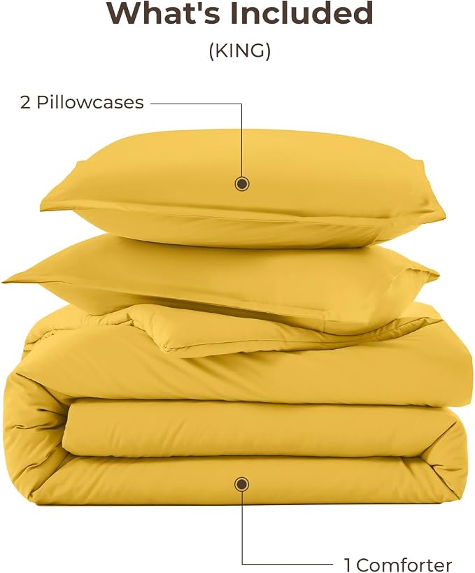 Litanika Mustard Yellow Comforter Set King Size, 3 Pieces Lightweight Solid - Image 7