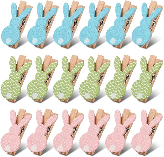 18 Pack Bunny Wooden Clothespins, Mini Clips Photo Clips by Unknown