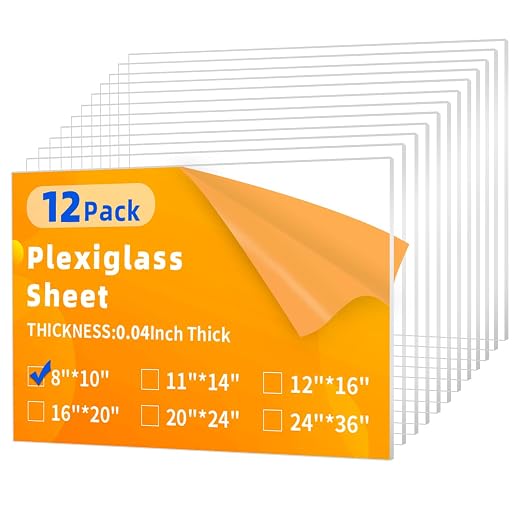 12 Pack 8×10" Plexiglass Sheets 0.04" Thick, Thin 1mm Clear Acrylic Sheets | by QLKGWEA