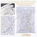 qiipii 220PCS 10mm Pure White Round Half Round Pearls - Image 2