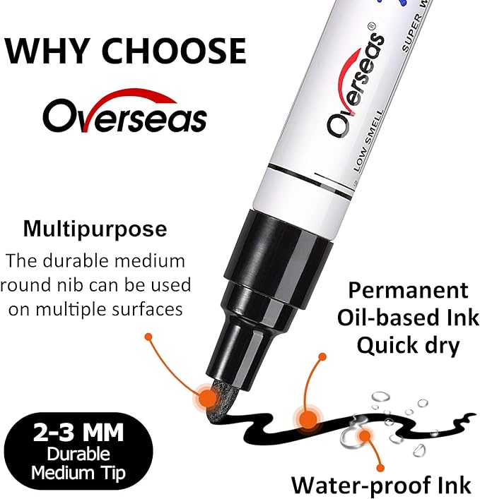 Overseas Paint Pens Paint Markers, 6 Colors Oil Based Permanent Markers | - Image 2