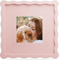 8x8 Picture Frame with Mat for 4x4, Wavy Edge Wooden Real Glass Photo Frame for by THKRLOF