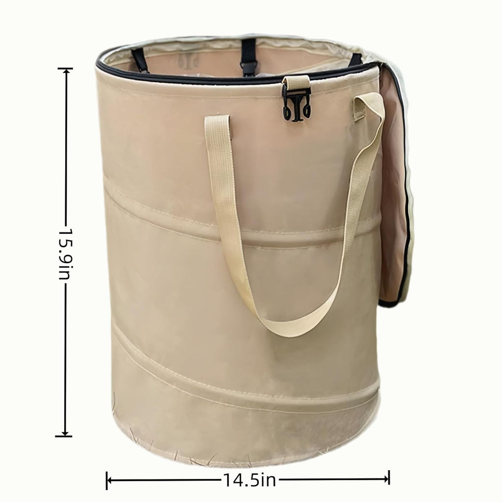 Collapsible Trash Can with Lid, Foldable Camping Trash Can, Outdoor Recycle Bin for Clothes and Toys, Thickened, Sturdy, Durable, with Attached Hook (Coffee)