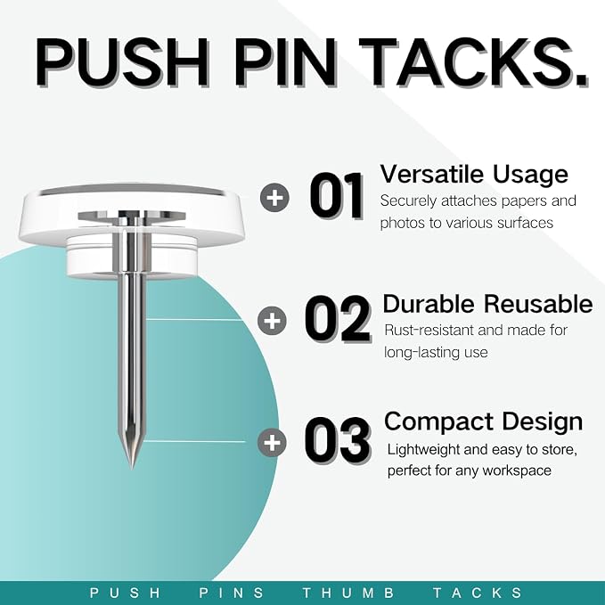 150 PCS Flat Clear Short Push Pins - Image 2