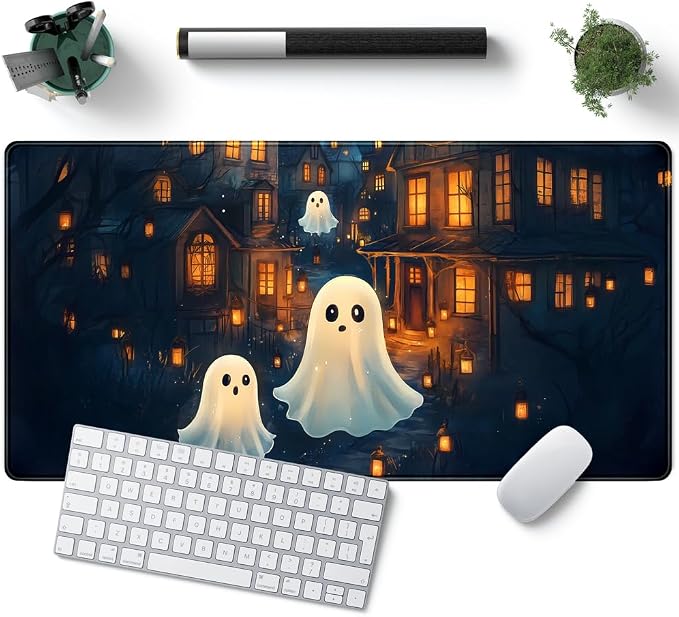 Cute Desk Mat Ghost Cartoon Mouse Pad Haunted House Style Desk Pad, Gaming by YKJWW