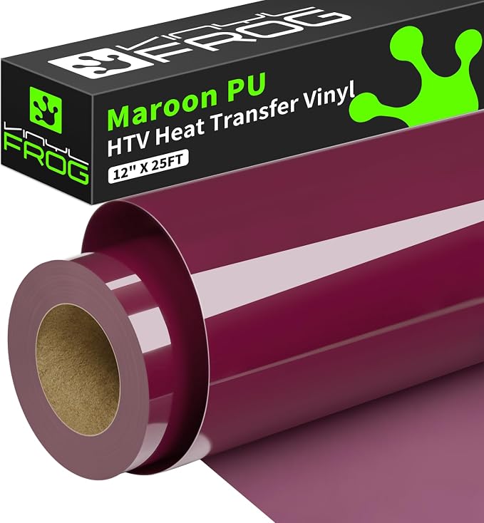 VINYL FROG Maroon Heat Transfer Vinyl Roll 12" x25ft Burgundy Iron on Vinyl | by VINYLFROG