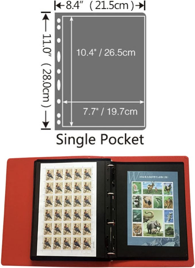 MUDOR 20 Sheets Stamp Pages for Collection Album Binder Book, 1 Pocket | Holds - Image 3