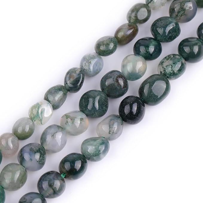 HAAMIIQII Natural Green Moss Agate Pebble Stone 5-8mm Small Irregular Freeform - Image 2