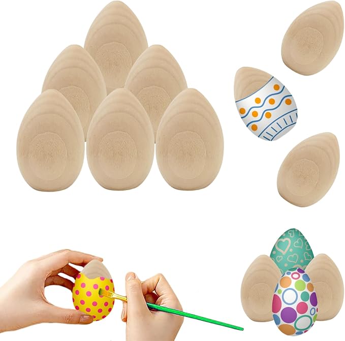Chochkees 24-Pack Small Smooth Unpainted Natural Stand-Up Wooden Easter Eggs by Chochkees