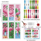 INFUNLY 6PCS Flamingo Cross Stitch Bookmarks Kit Pink Handmade Cross Stitch - Image 2