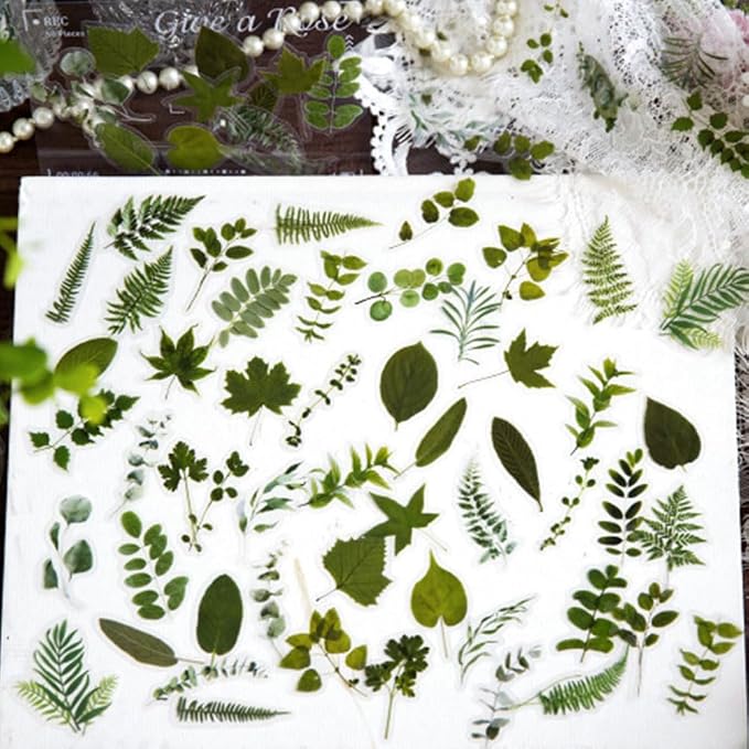 100Pcs Small Green Leaf Stickers, Obujopal Nature Plant Stickers Transparent - Image 3