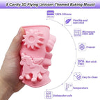 2 Pack Unicorn Molds Silicone 8 Cavity 3D Flying Unicorn Themed Baking Mould - Image 4