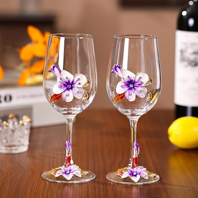 Simcat Handmade Painted Enamel Flower Glass Wine Glasses Transparent Refined - Image 5