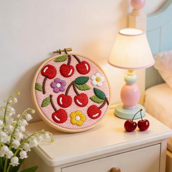 INFUNLY Cherry Punch Needle Embroidery Kit, Complete DIY Punch Embroidery Kits - Image 5