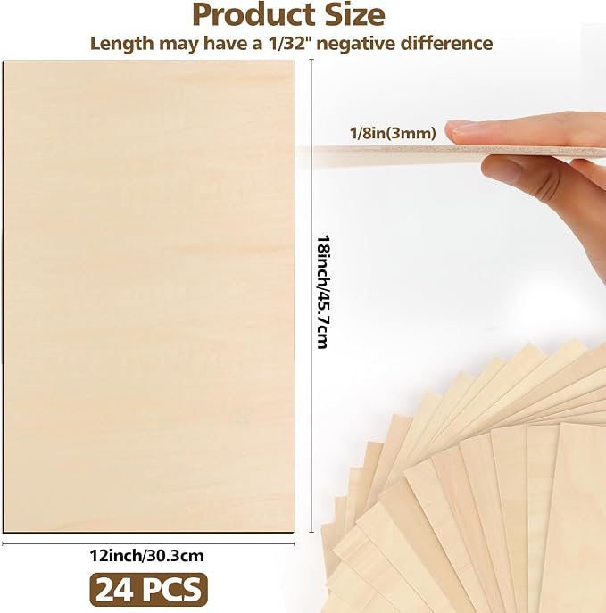 Adrattnay 24Pcs Large Basswood Sheets 12 x 18 x 1/8” - 3mm Plywood - Image 2
