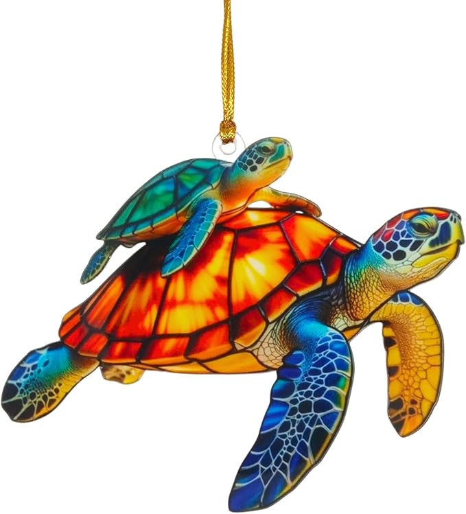 Sea Turtle Gifts for Women, Acrylic Faux Stained Glass Ornament, Beach Themed by Comasol