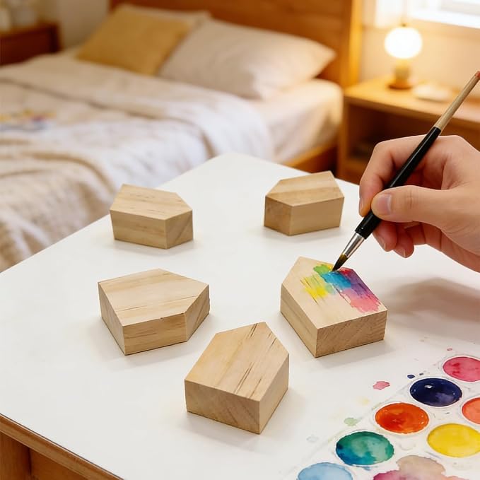 8Pcs 4 Sizes Birch Wood House Blocks, Dual Arrow Cutout Trays, Unfinished - Image 4