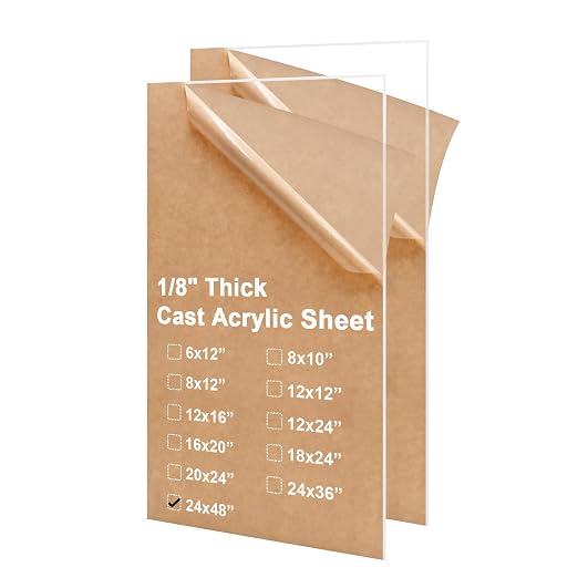 KINLINK 24x48 Plexiglass Sheets 1/8 inch Thick, 3mm Clear Cast Acrylic Sheet by KINLINK