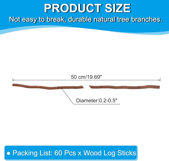 PATIKIL 60 Pcs / 50cm Wood Log Sticks, 0.2-0.5inch in Diameter Natural Driftwood - Image 2
