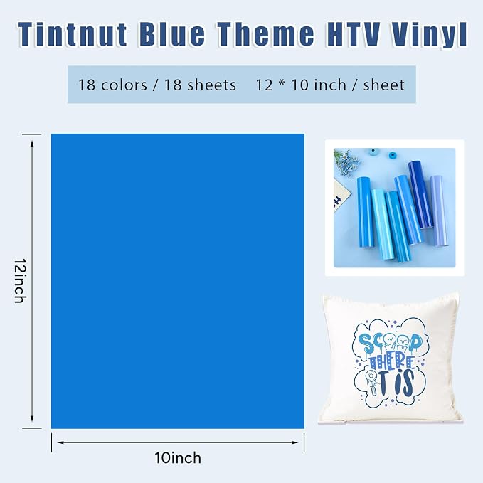 Tintnut Blue Heat Transfer Vinyl, 18 Sheets 12"x10" Iron on Vinyl | Blue tone - Image 2