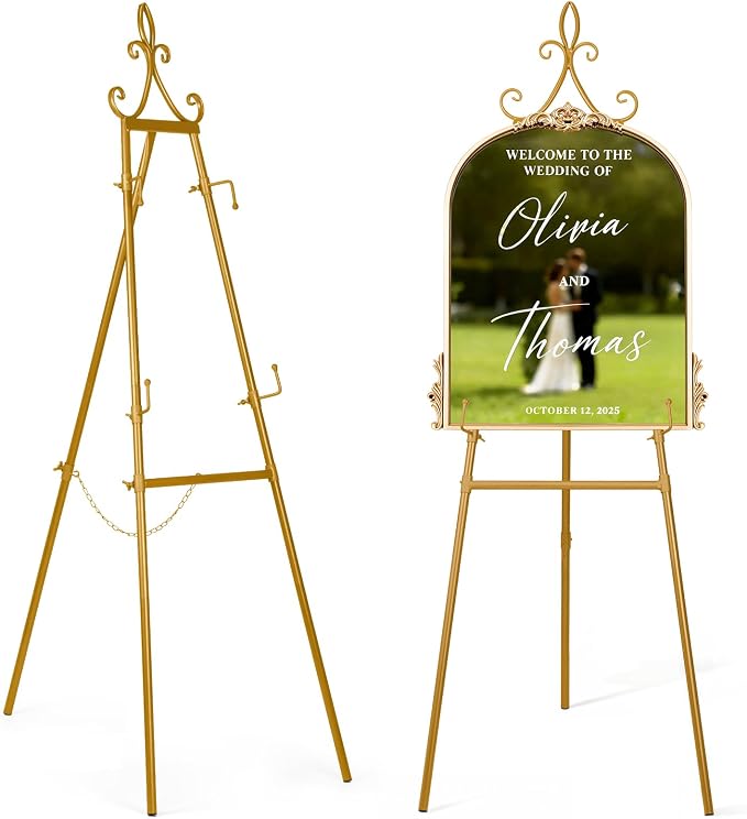 53.9" Gold Easel Stand for Sign, Heavy Duty Metal Display Easel by Victawks