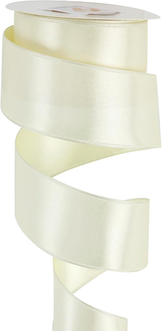 HUIHUANG Ivory Satin Wired Ribbon 1-1/2 inch Double-Sided Satin Wire Edge Ribbon - Image 5