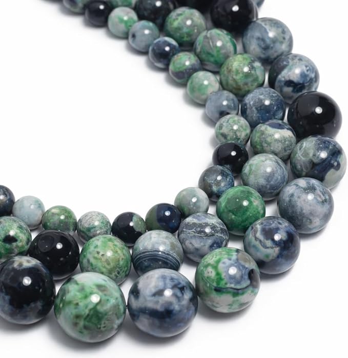 60pcs Round Loose Green Fire Agate Beads by Yochus