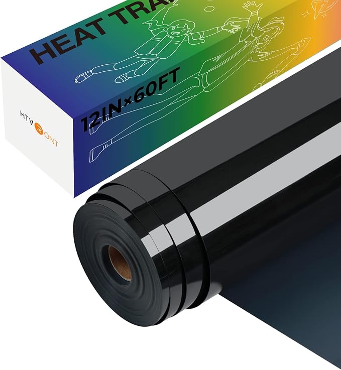 HTVRONT Heat Transfer Vinyl Black Iron on Vinyl-12 x 60FT Black HTV Vinyl Roll by HTVRONT