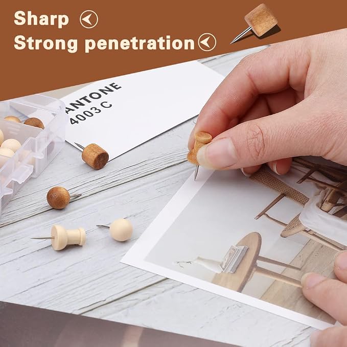 IMZAY 60 Pcs Wooden Push Pins 2 Colors Thumb Tacks, Decorative Push Pins | - Image 5