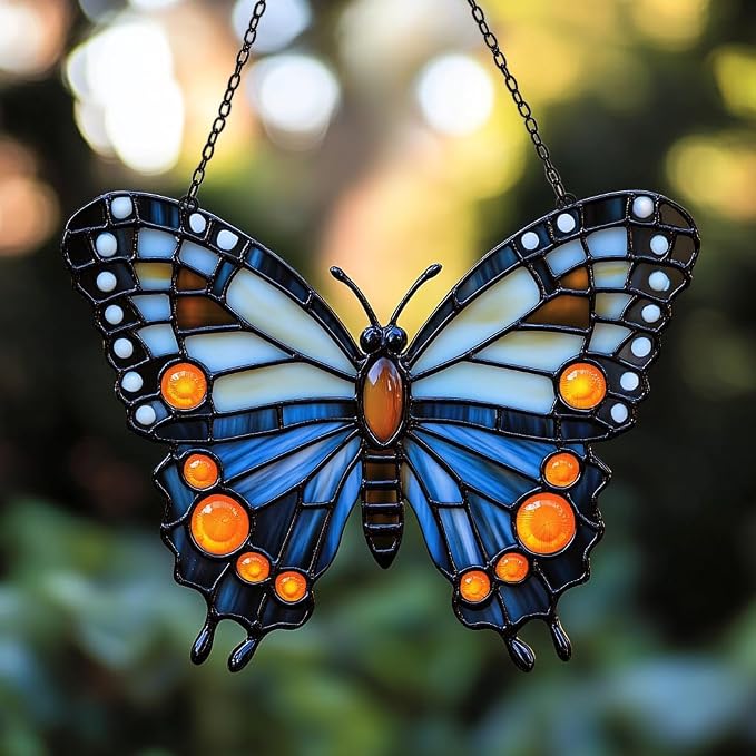 Night Monarch Butterfly Acrylic Suncatcher Stained Glass Effect Window Car by AVAGAN