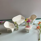 4 Pack Miniature White Wicker Tea Table and Chair Set, Dollhouse Furniture Decor - Image 4