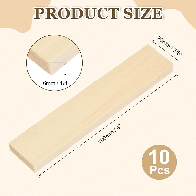 MECCANIXITY 10Pcs Wood Strips Slats, 1/4" x 7/8" x 4" Thin Wood Sticks Flat - Image 2