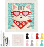 INFUNLY Cool Cat Punch Needle Kit Heart Cat DIY Embroidery Punch Needle Set by INFUNLY