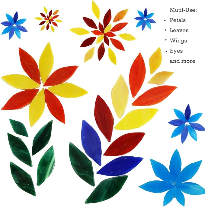 Lanyani Bright Glass Petal Mosaic Tiles, Hand-Cut Stained Glass Flower Leaves - Image 3