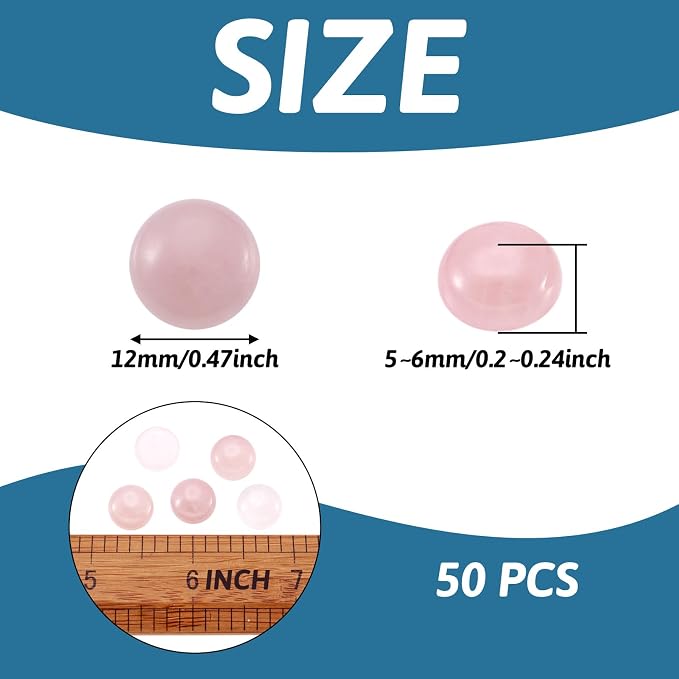 FASHEWELRY 50Pcs Natural Rose Quartz Cabochons Flat Back Gemstone Cabochons - Image 5