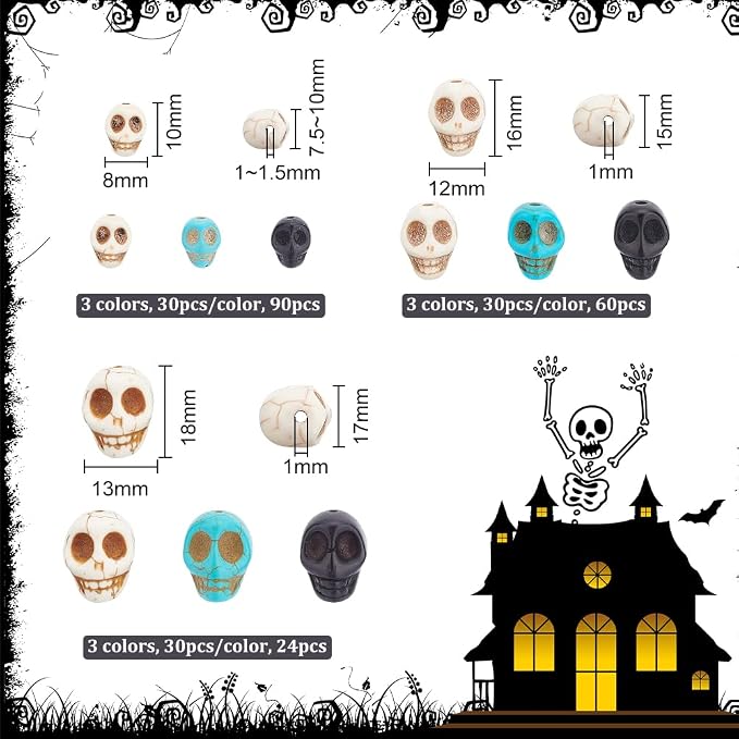 arricraft 144 Pcs 4 Sizes Skull Beads, Synthetic Turquoise Skull Head Beads - Image 2