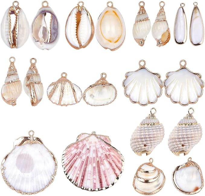 SUNNYCLUE 1 Box 20pcs 10 Styles Natural White Cowrie Seashells Charm Conch by SUNNYCLUE