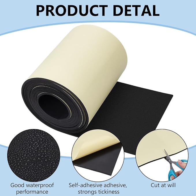 BENECREAT 118x8 Inch Black Self Adhesive EVA Foam Roll, 5mm Thick Waterproof - Image 4