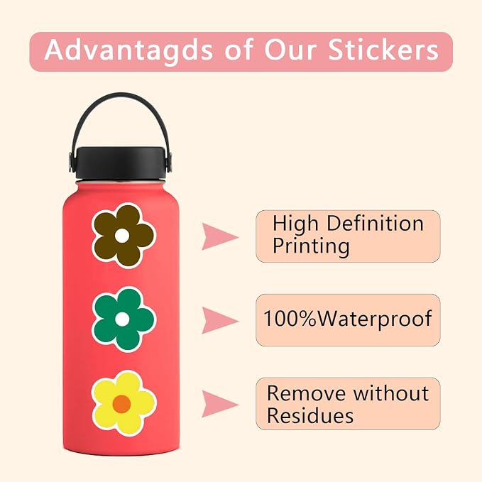 62PCS Colorful Flower Stickers, Waterproof PVC Vinyl Cute Floral Decals - Image 6