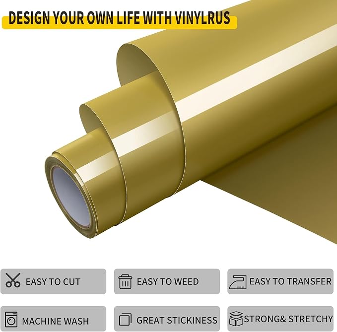 VinylRus Heat Transfer Vinyl-12” x 8ft Gold Iron on Vinyl Roll - Image 3