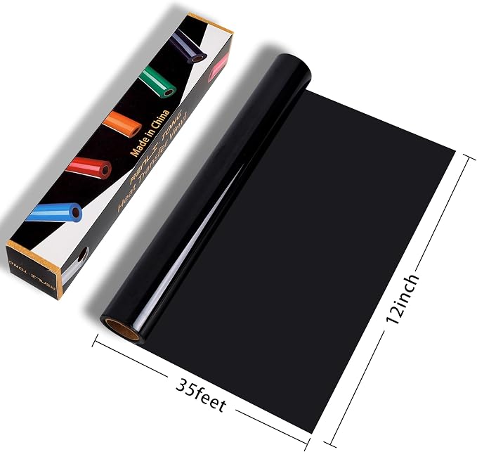 RENLITONG Glossy Black HTV Vinyl 12" x 35ft Roll - Image 2