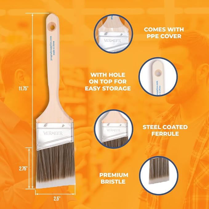 Vermeer Paint Brushes, 2.5 Inch Angled Paint Brush, Trim & Cut-in, 3 Pack | - Image 2