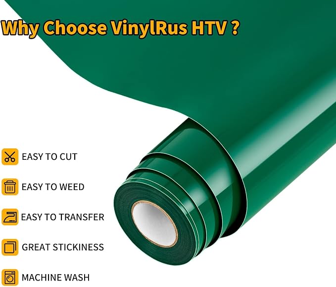 VinylRus Heat Transfer Vinyl-12” x 20ft Green Iron on Vinyl Roll - Image 3